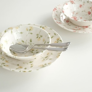 꽃모양 프린팅 플레이트 시리얼 볼 원형 접시 그릇