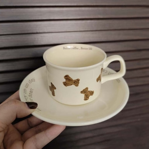 곰돌이 프린팅 컵 소서 세트 디저트 커피 잔